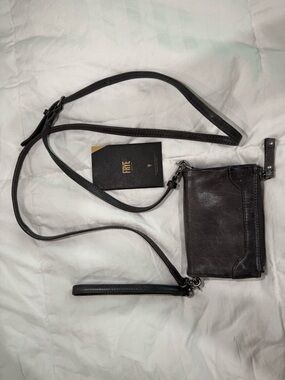 FRYE Black Leather Crossbody Card Case with Wristlet